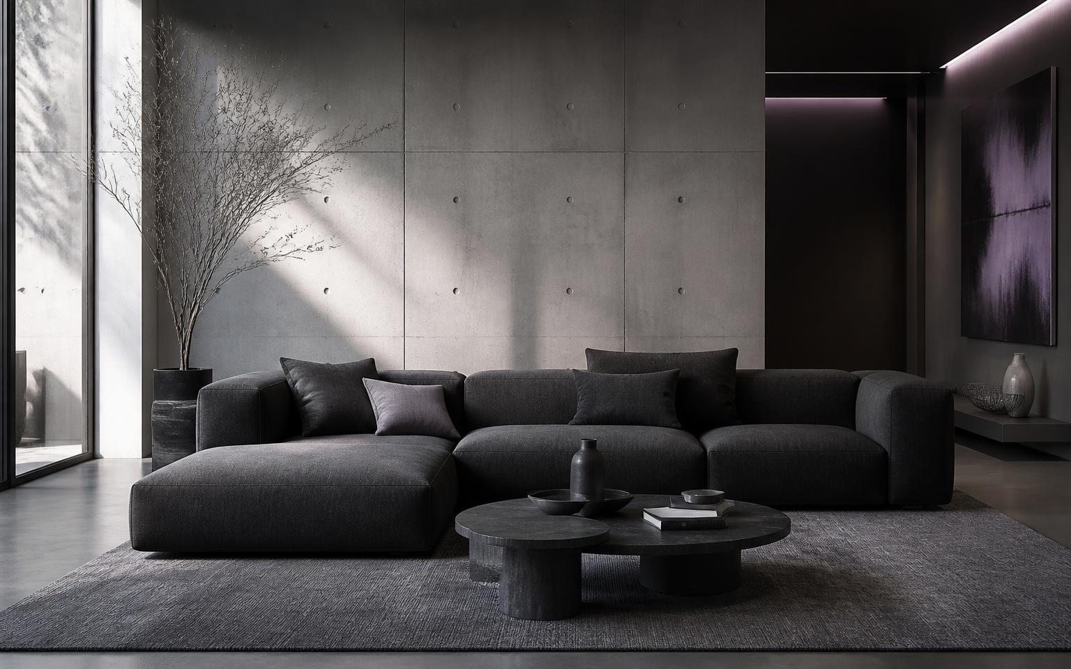 Dark modular sofa in a modern interior