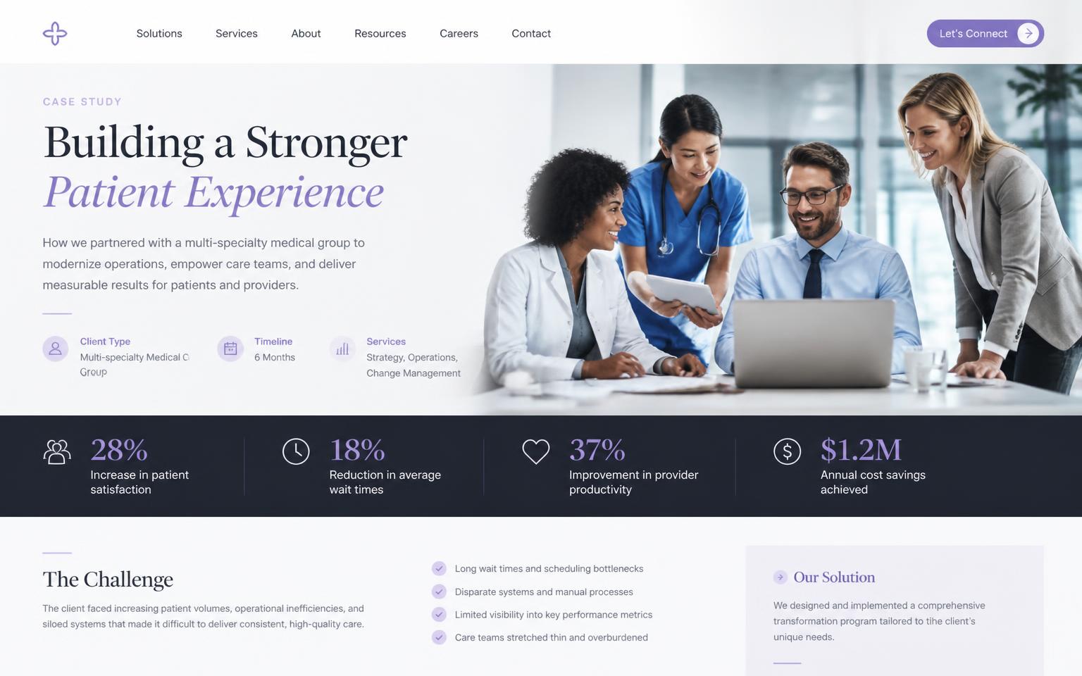 NexaCare healthcare business website concept with an office team